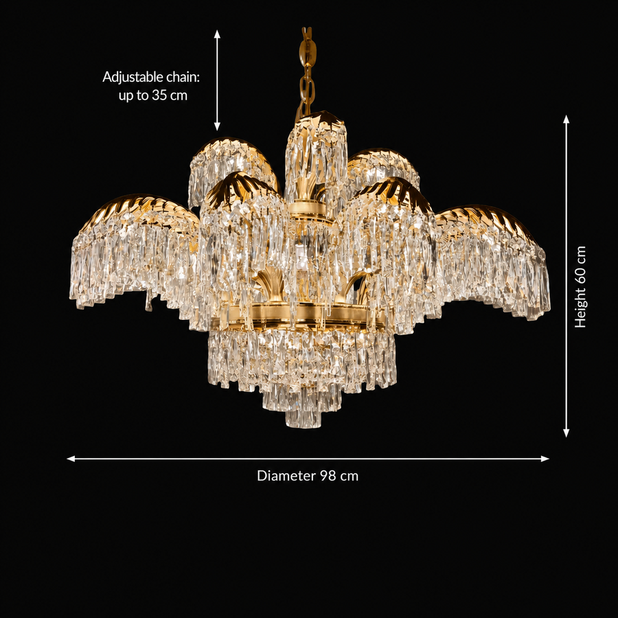 Żyrandol kryształowy PALACE Imperio, 15 ramion, 22xG9, G98cm, błyszczące złoto, regulowana wysokość, metalowe i kryształowe żyrandole kryształowe Domyślny tytuł Alessandro Design