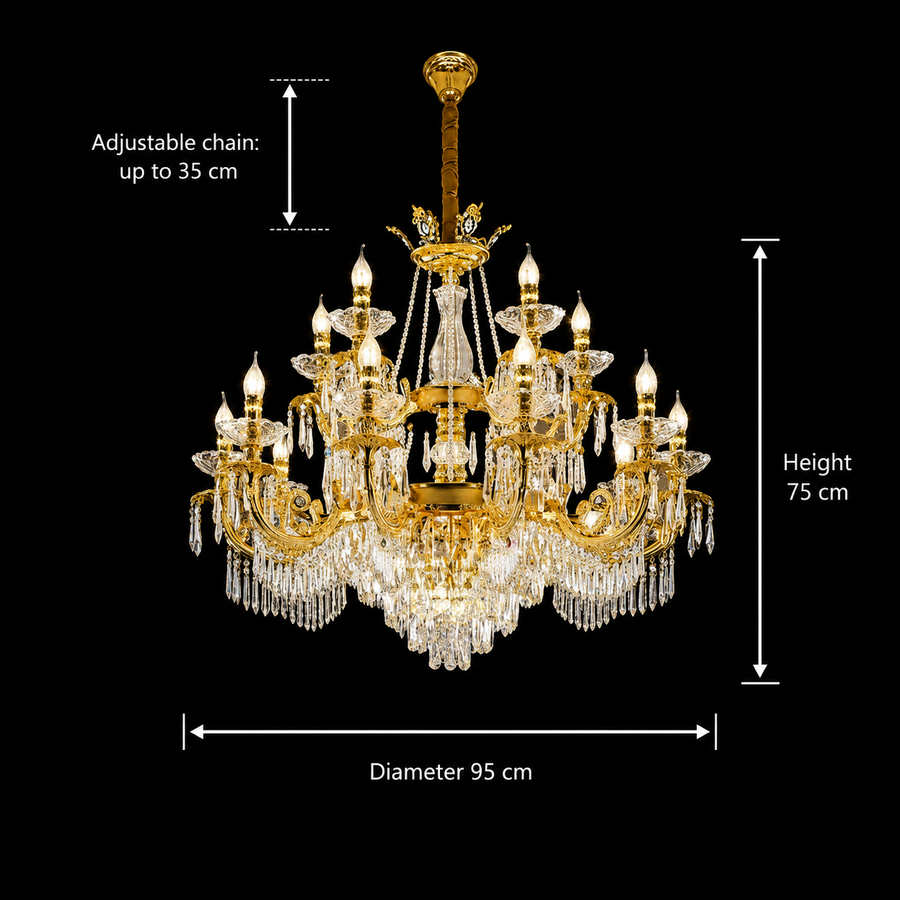 Candelabru Cristal 11xE14, D80cm, Auriu Lucios, Inaltime Reglabila, Metal si Cristal Candelabre Cristal Default Title Alessandro Design