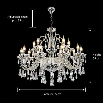 Candelabru Cristal 15xE14, D95cm, Argintiu, Inaltime Reglabila, Metal si Cristal Candelabre Cristal Default Title Alessandro Design