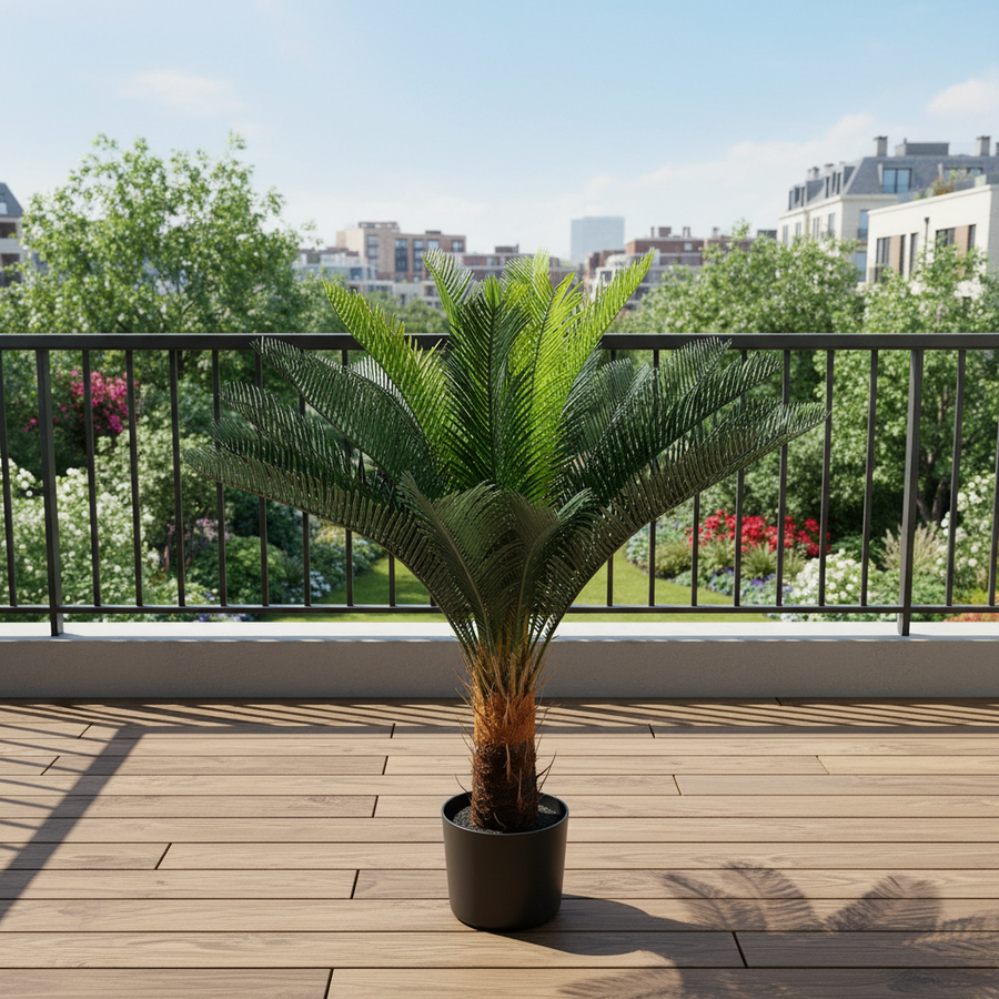 Planta Artificială Copac Tip Palmier, 18 frunze, 95 cm, Verde, cu Ghiveci