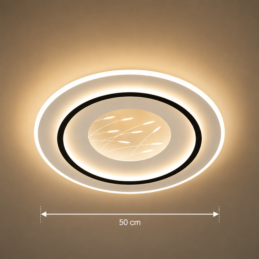 Żyrandol LED z pilotem LINEA 125W, Ø50cm, Okrągły, Światło Zimne/Ciepłe/Neutralne, Możliwość ściemniania, Czarny