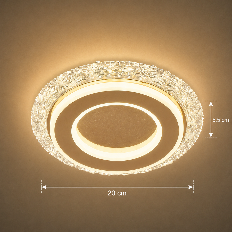 Żyrandol LED AGOL Petito, 29W, średnica 20cm, światło ciepłe/neutralne/zimne, złoto, metal i akryl