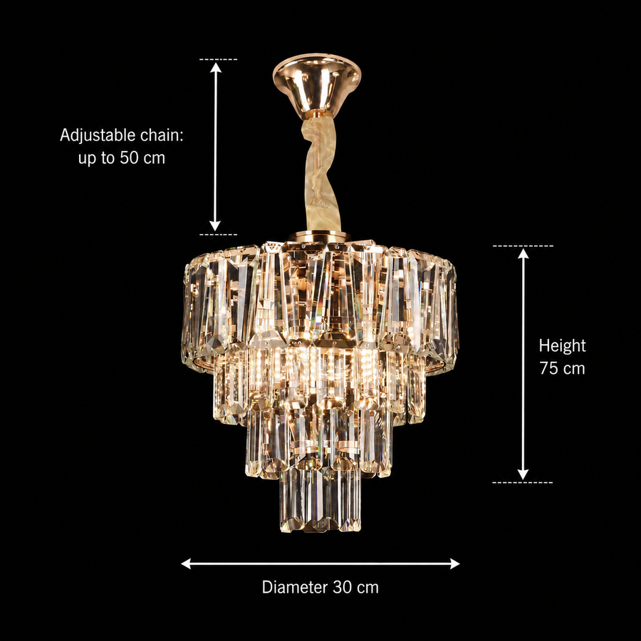 Candelabru Cristal VALMONT Petito 3xE14, D30 cm, Auriu, Inaltime Reglabila, Metal si Cristal Candelabre Cristal Default Title Alessandro Design