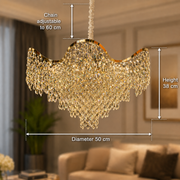Żyrandol Kryształowy VELOURA Eleganza 9xE14, G50 cm, Złoty, Regulowana Wysokość, Metalowe i Kryształowe Żyrandole Kryształowe Domyślny Tytuł Alessandro Design