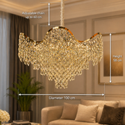 Świecznik Kryształowy VELOURA Supremo 28xE14, Ś100 cm, Złoty, Regulowana Wysokość, Metal i Kryształ Kandelabr Kryształowy Domyślny Tytuł Alessandro Design