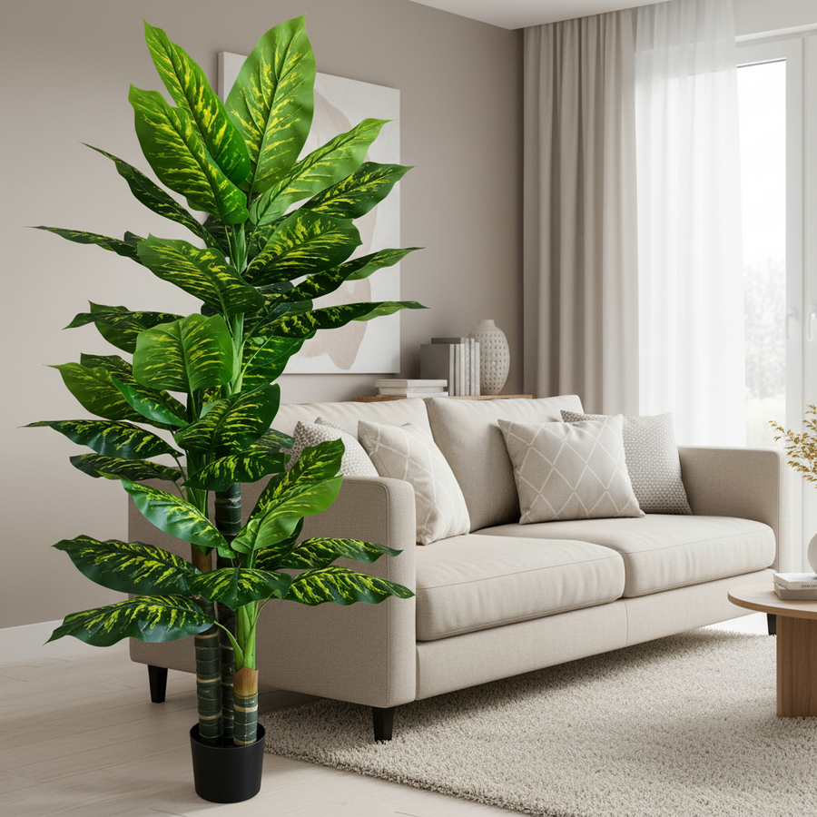 Plantă Artificială Tip Dieffenbachia, 3 tulpini, 190 cm, Verde