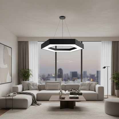 Żyrandol LED podwieszany ANGLE, 52cm, 25W, regulowana wysokość, zimne światło, czarny, metal i akryl