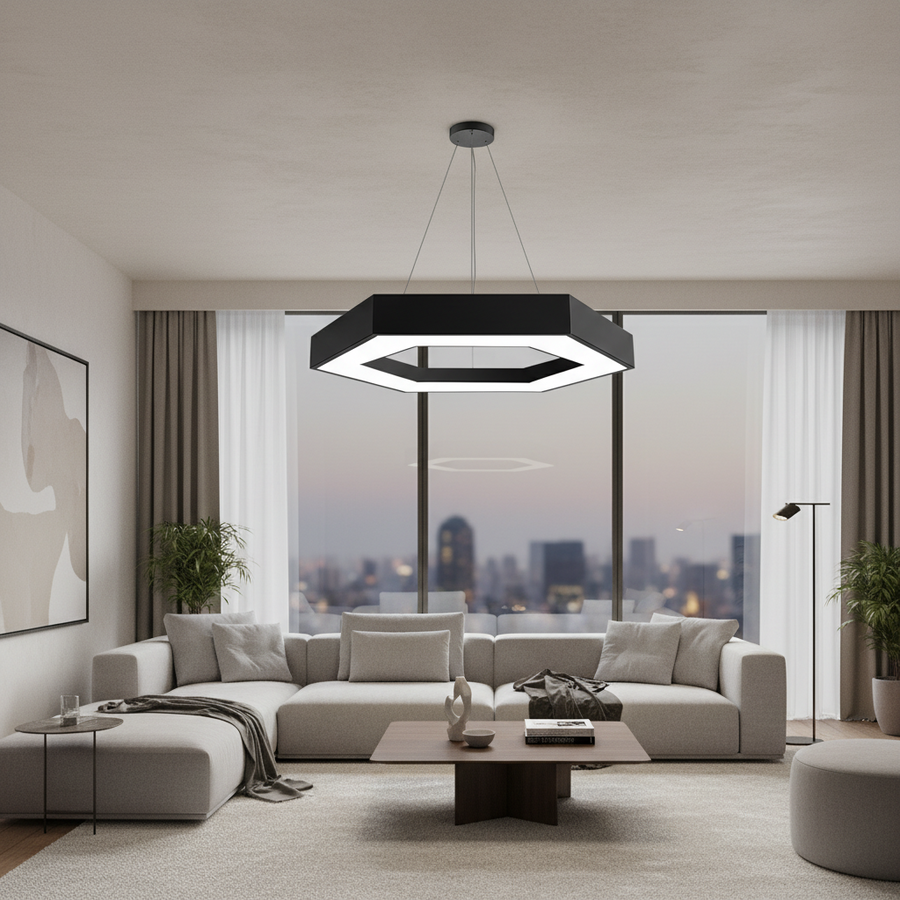Żyrandol LED podwieszany ANGLE, 52cm, 25W, regulowana wysokość, zimne światło, czarny, metal i akryl