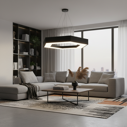Żyrandol LED podwieszany ANGLE, 52cm, 25W, regulowana wysokość, zimne światło, czarny, metal i akryl