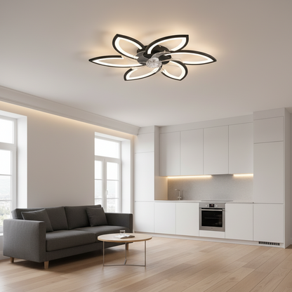 Żyrandol LED ANEMO Fan z pilotem, 36 W, D76,5 cm, światło zimne/neutralne/ciepłe, metal i plastik, czarny