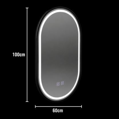 Lustro owalne LED 60x100cm VETRO Touch ściemnialny system odmgławiacza, czarna ramka