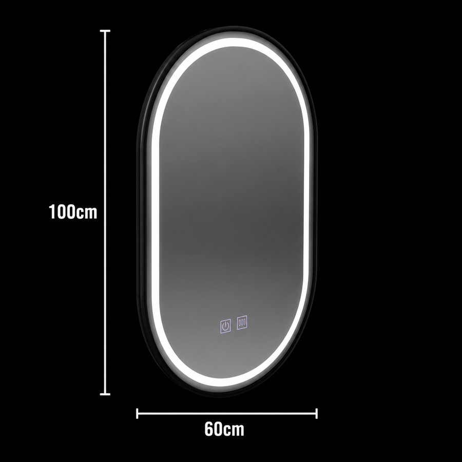 Lustro owalne LED 60x100cm VETRO Touch ściemnialny system odmgławiacza, czarna ramka