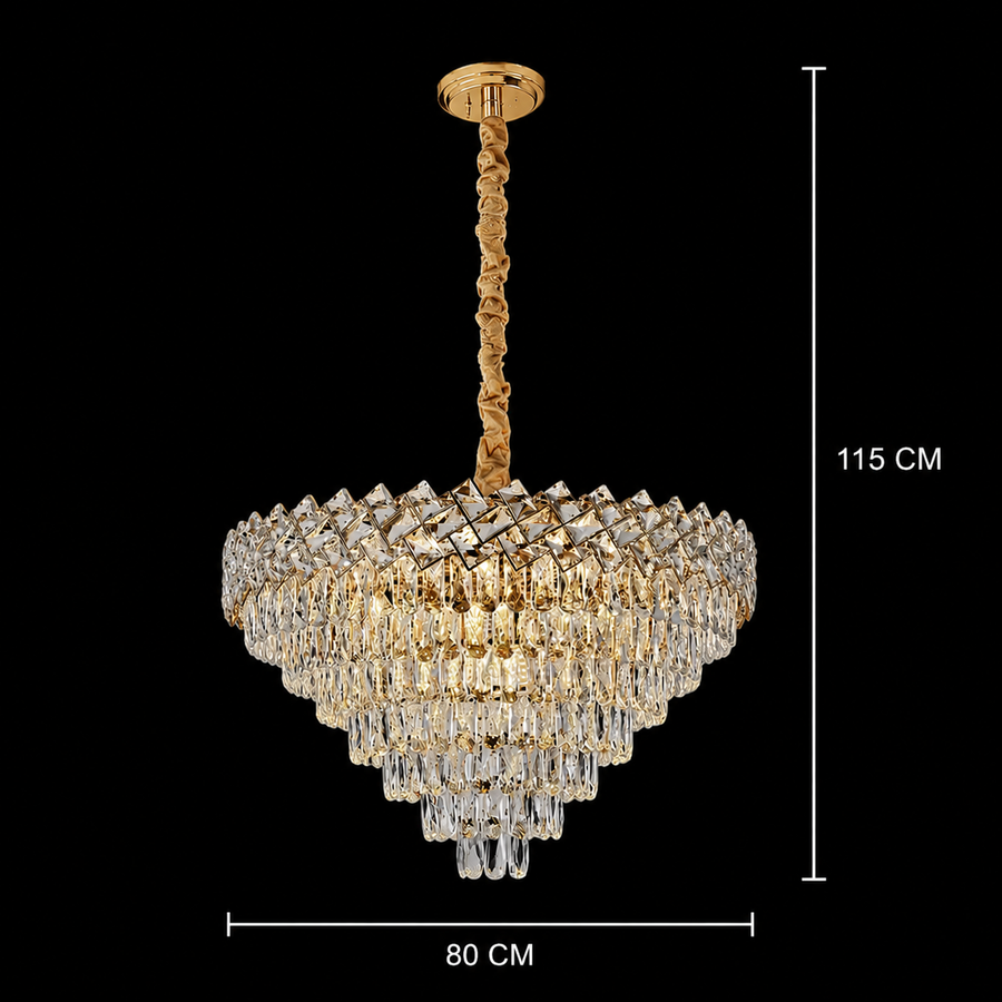Żyrandol Kryształowy WINDSOR Supremo 10xE14, średnica 80cm, Błyszczące Złoto, Regulowana Wysokość