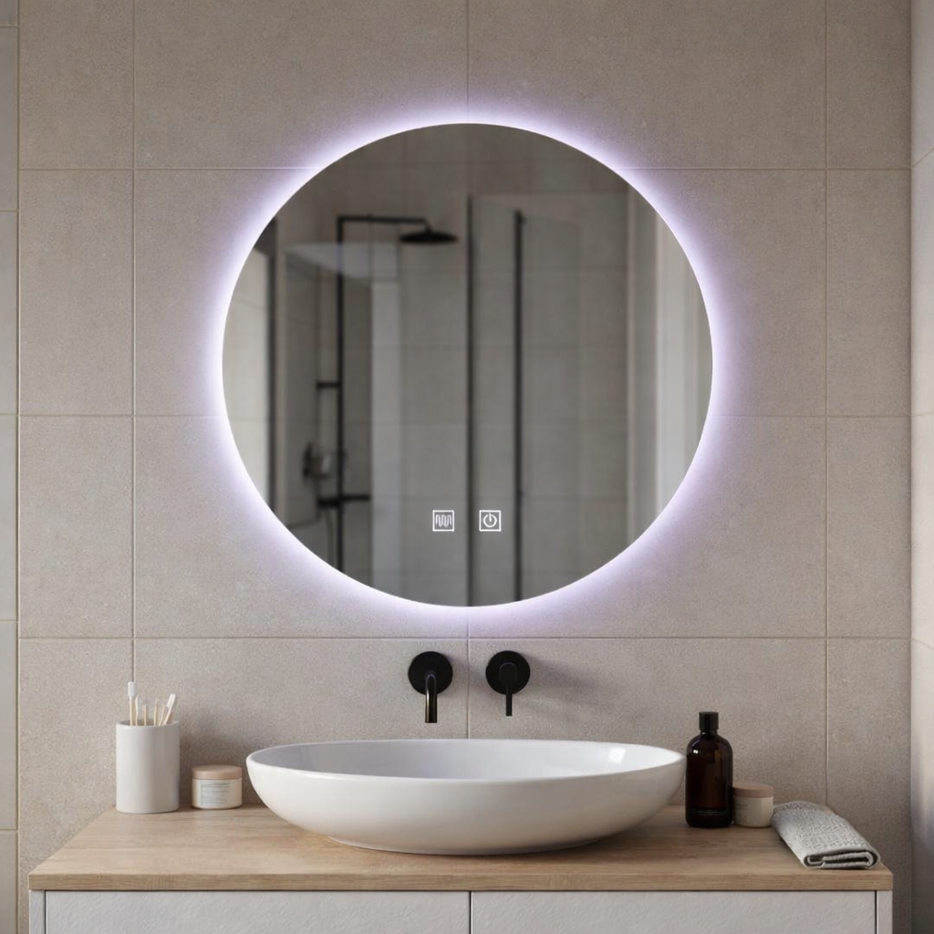 Okrągłe lustro LED, 70cm, Isolda, Touch, Lustra z systemem odmgławiania Korman E Domyślny tytuł Alessandro Design