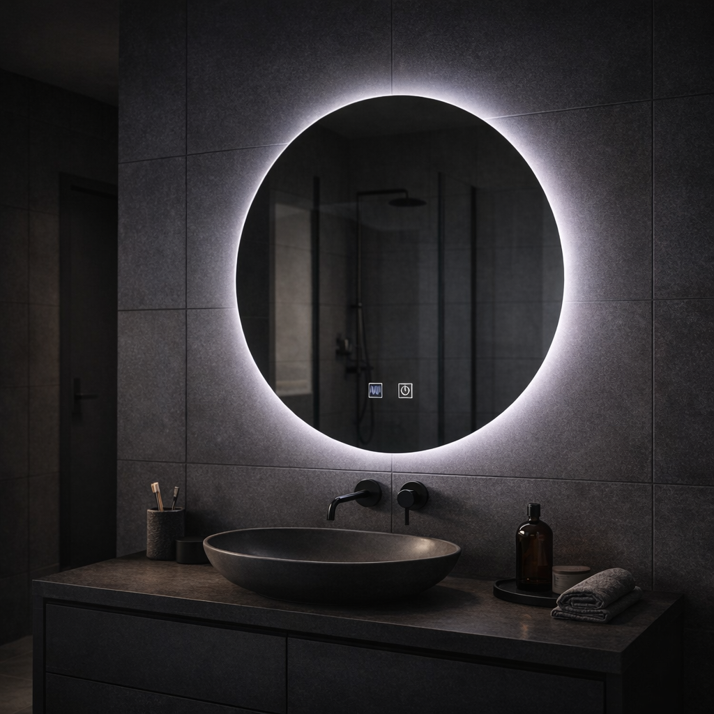Okrągłe lustro LED, 70cm, Isolda, Touch, Lustra z systemem odmgławiania Korman E Domyślny tytuł Alessandro Design