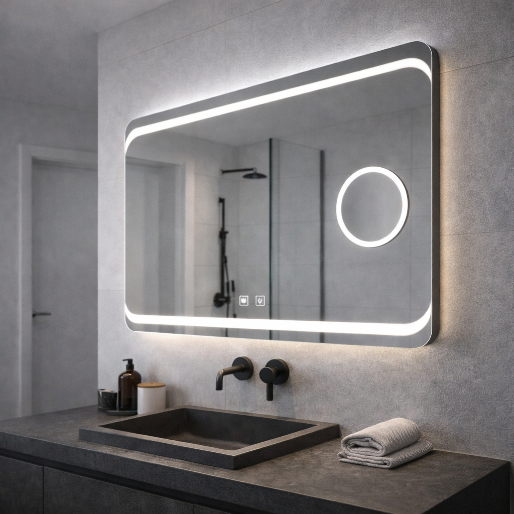 Prostokątne lustro LED, 80x60cm, Stella Touch, system odparowywania lusterek Korman E Domyślny tytuł Alessandro Design