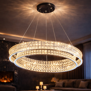 Żyrandol LED z pilotem, LLC160/500CH, kryształ i metal, 54W, 1 okrąg, możliwość przyciemniania, regulowana wysokość, światło zimne/ciepłe/neutralne, luksusowe oświetlenie Żyrandole LED z pilotem Domyślny tytuł Alessandro Design
