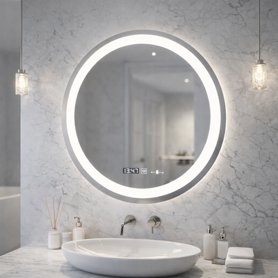 Okrągłe lustro LED, 60 cm, Celeste MotionGlow Marcello, system odmgławiania, zegar i termometr, możliwość przyciemniania, ciepłe, neutralne, zimne światło 3000 K/4000 K/6000 K