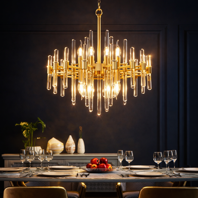 Żyrandol kryształowy CC850/480GD, 6xE14, 48X45cm, regulowana wysokość, błyszczące złoto, regulowana wysokość, elegancki design, metal i kryształ
