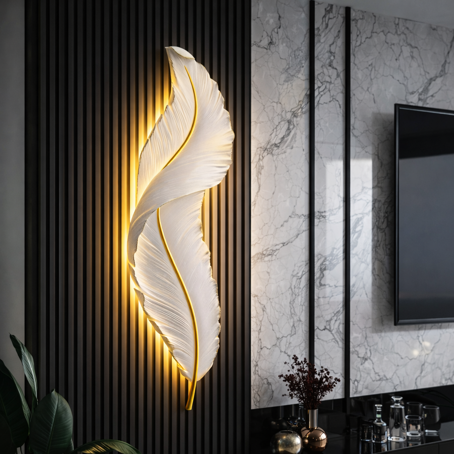 Kinkiet LED, dekoracyjne pióro 85CM 31W światło zimne/ciepłe/neutralne białe złoto kinkiety wewnętrzne domyślny tytuł Alessandro Design