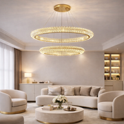 Żyrandol LED z pilotem, LLC132/300GD, kryształ i metal, 37W, 2 koła, możliwość przyciemniania, 3000K/4000K/6000K, luksusowe oświetlenie Żyrandole LED z pilotem Domyślny tytuł Alessandro Design