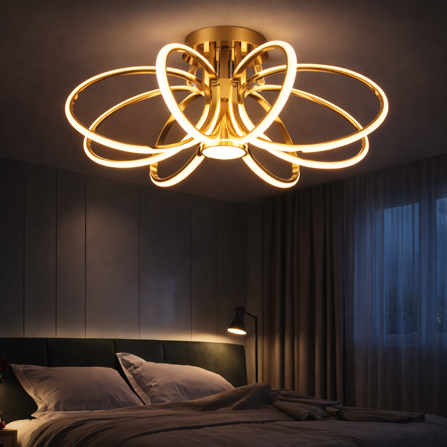Żyrandol LED z pilotem ORBIS Magno, 25W, światło ciepłe/zimne/neutralne 3000K/4000K/6000K, możliwość przyciemniania, złote, metalowe i silikonowe Żyrandole LED z pilotem Domyślny tytuł Alessandro Design