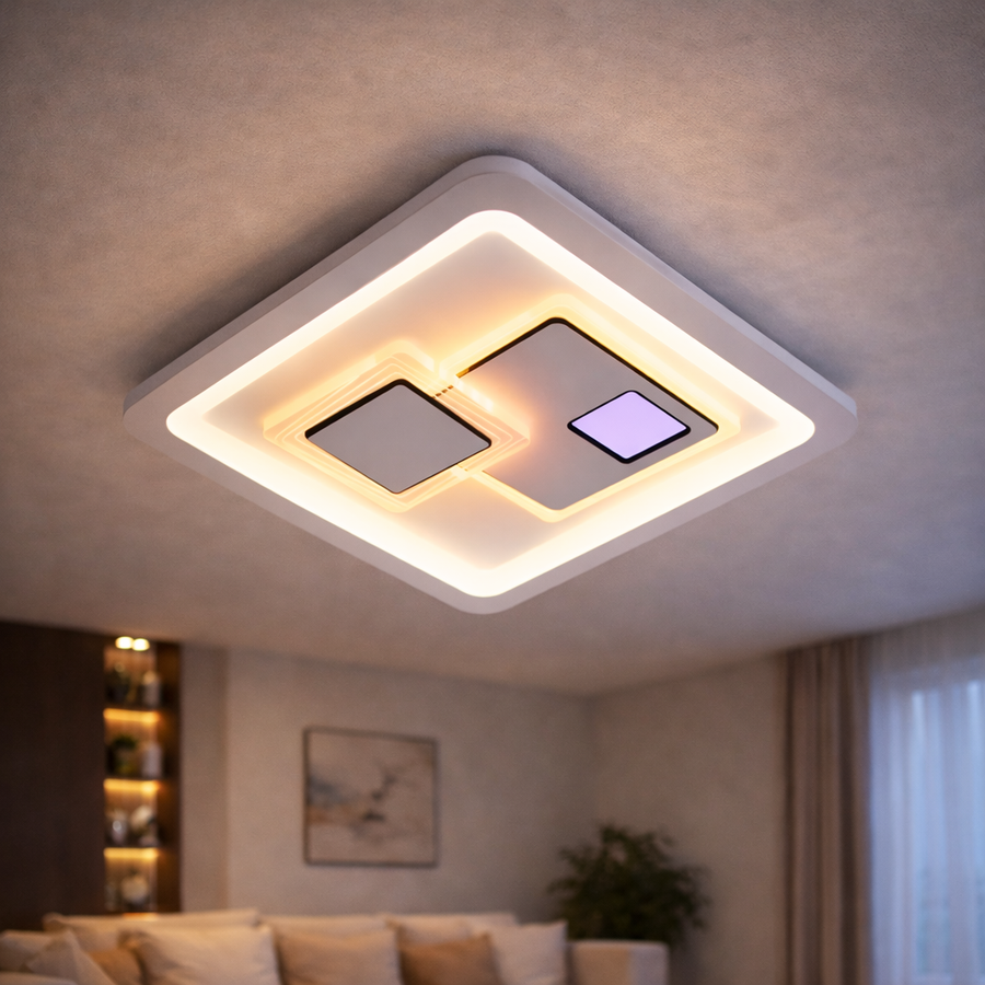 Żyrandol LED KEREN 33W, Kwadratowy, Światło zimne/ciepłe/Neutralne 3000K/4000K/6000K, Białe, Metalowe i Akrylowe Żyrandole LED Domyślny tytuł Alessandro Design