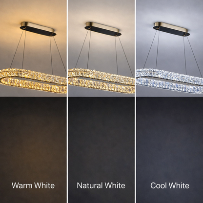 Żyrandol LED z pilotem, LLC132/900X300GD, kryształ i metal, 39W, 1 koło, możliwość przyciemniania, regulowana wysokość, światło zimne/ciepłe/neutralne, luksusowe oświetlenie Żyrandole LED z pilotem Domyślny tytuł Alessandro Design