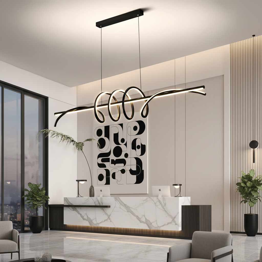 Zawieszany żyrandol LED z pilotem RIBBON 64W, liniowy, światło zimne/ciepłe/neutralne, możliwość przyciemniania, czarny, żyrandole LED z regulacją wysokości z pilotem Domyślny tytuł Alessandro Design