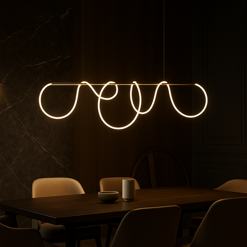 Żyrandol LED DIVINO Gold 96W z elastyczną rurką silikonową, 96W, 150cm - Regulowane światło 3000K/4000K/6000K Nowoczesne żyrandole Domyślny tytuł Alessandro Design