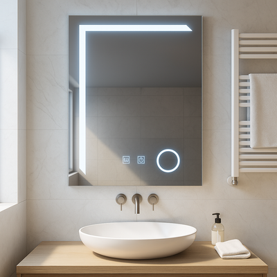 Prostokątne lustro LED, 50x70cm, Linea Touch, system odmgławiania, możliwość przyciemniania