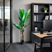 Planta Artificială Copac Tip Bananier, 160 cm, 2 tulpini, 10 frunze, Verde, cu Ghiveci