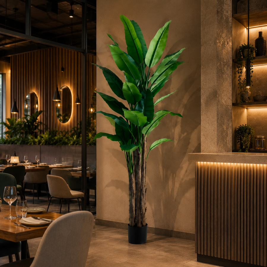 Planta Artificială Copac Tip Bananier, 210 cm, 31 frunze, Verde, cu Ghiveci