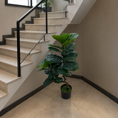 Planta Artificială Copac Tip Ficus, 2 Ramuri, 100 cm, Verde, cu Ghiveci