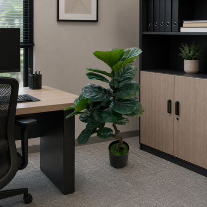 Planta Artificială Copac Tip Ficus, 2 Ramuri, 100 cm, Verde, cu Ghiveci