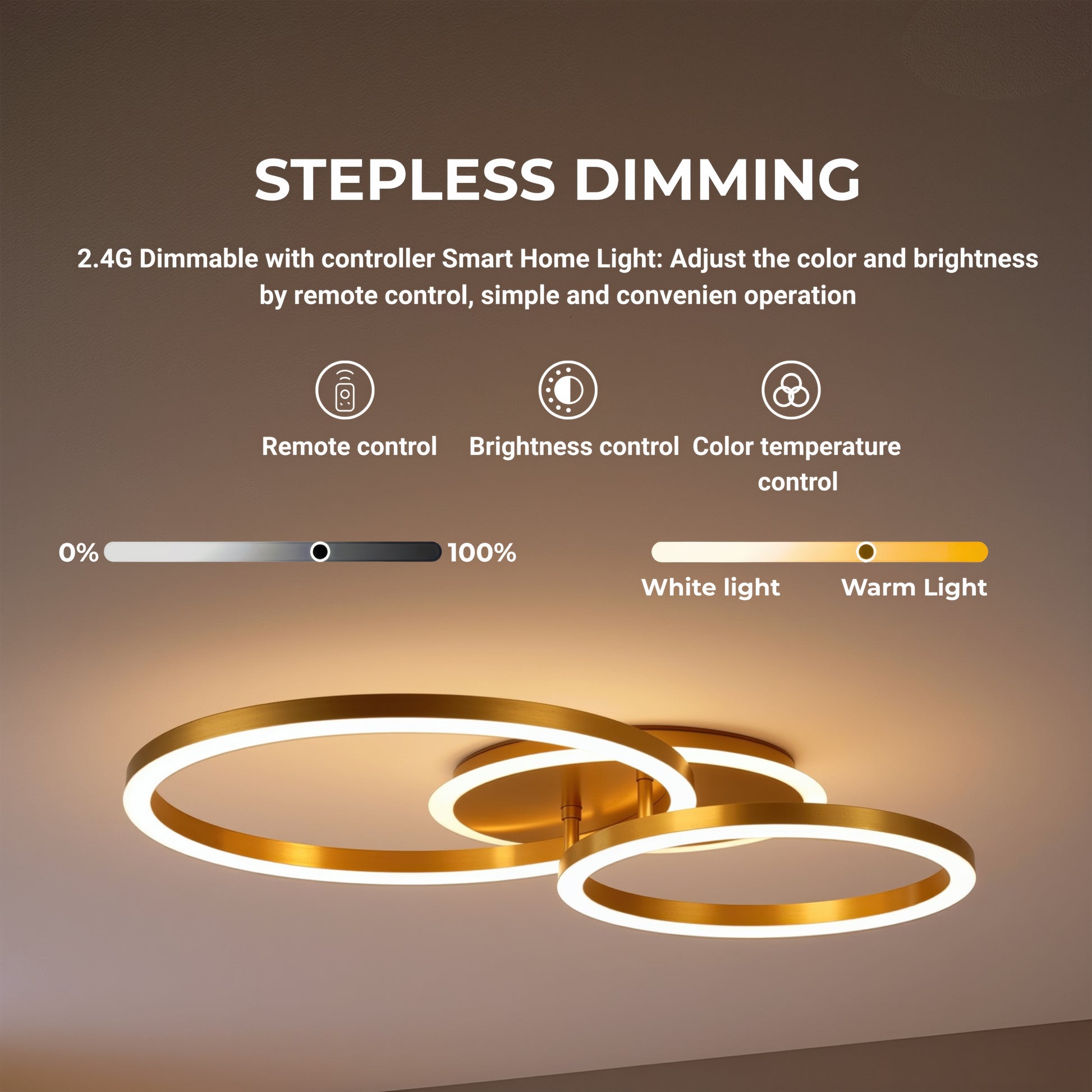 Żyrandol LED z pilotem RINOVA 66W, 2 koła, światło zimne/ciepłe/neutralne, możliwość przyciemniania, błyszczące złote Żyrandole LED z pilotem Domyślny tytuł Alessandro Design