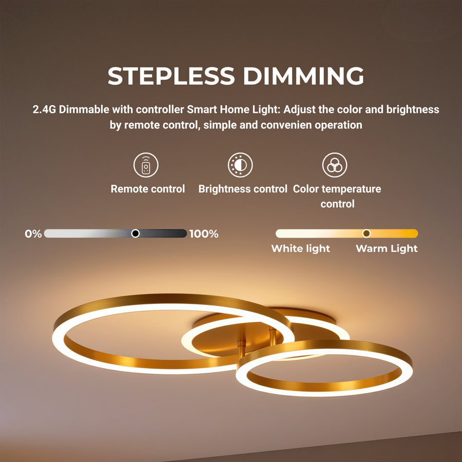 Żyrandol LED z pilotem RINOVA 66W, 2 koła, światło zimne/ciepłe/neutralne, możliwość przyciemniania, błyszczące złote Żyrandole LED z pilotem Domyślny tytuł Alessandro Design