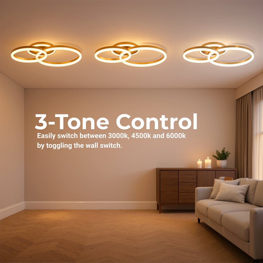 Żyrandol LED z pilotem RINOVA 66W, 2 koła, światło zimne/ciepłe/neutralne, możliwość przyciemniania, błyszczące złote Żyrandole LED z pilotem Domyślny tytuł Alessandro Design