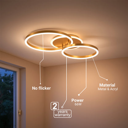 Żyrandol LED z pilotem RINOVA 66W, 2 koła, światło zimne/ciepłe/neutralne, możliwość przyciemniania, błyszczące złote Żyrandole LED z pilotem Domyślny tytuł Alessandro Design