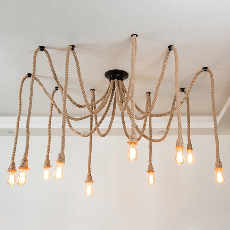 Żyrandol w stylu vintage LV120/10BK, 10xE27, rustykalny, sznurek i metal, 2x100cm, czarna podpora Żyrandole w stylu vintage Domyślny tytuł Alessandro Design