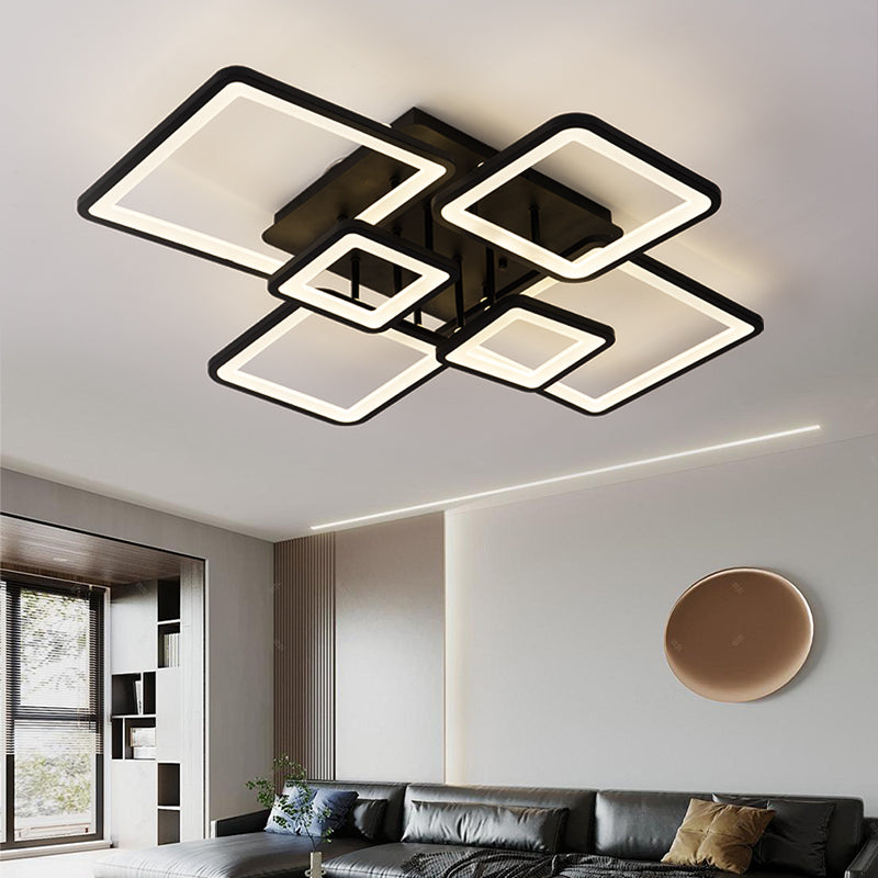 Żyrandol LED z pilotem ELLA 120W, 6 kwadratów, światło zimne/ciepłe/neutralne, możliwość przyciemniania, czarne, metalowe i akrylowe Żyrandole LED z pilotem Domyślny tytuł Alessandro Design