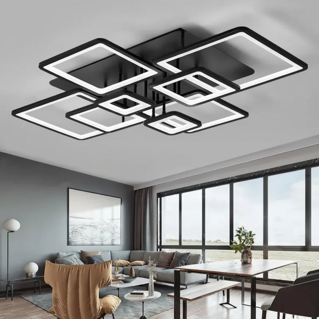 Żyrandol LED z pilotem ELLA 186W, 8 kwadratów, światło zimne/ciepłe/neutralne, możliwość przyciemniania, czarne Żyrandole LED z pilotem Domyślny tytuł Alessandro Design