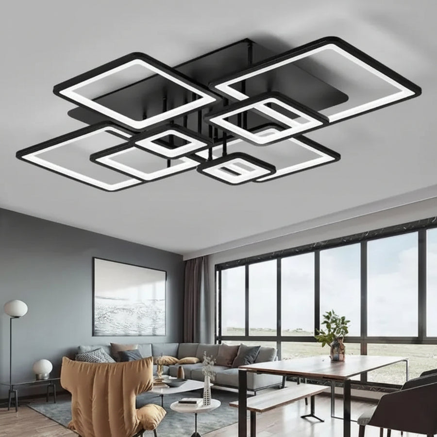 Żyrandol LED z pilotem ELLA 186W, 8 kwadratów, światło zimne/ciepłe/neutralne, możliwość przyciemniania, czarne Żyrandole LED z pilotem Domyślny tytuł Alessandro Design