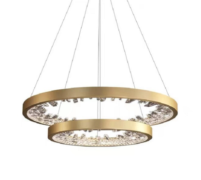 Zawieszany żyrandol LED z pilotem, kryształy K9, 73 W, 2 koła, 60 cm, światło zimne/ciepłe/neutralne, możliwość przyciemniania, złoty, żyrandole LED z regulacją wysokości z pilotem Domyślny tytuł Alessandro Design
