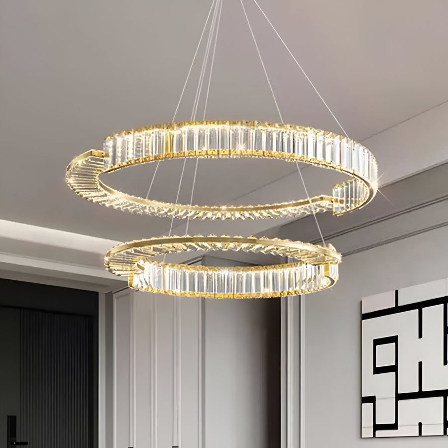Zawieszany żyrandol kryształowy LED PRISM REGAL 117W, 2 koła, światło zimne/ciepłe/neutralne, możliwość przyciemniania, złoty, regulowana wysokość Żyrandole kryształowe LED Domyślny tytuł Alessandro Design