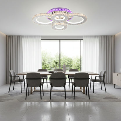 Żyrandol LED z pilotem i kryształem NOVA ROTONDA RGB 82W, 4 koła, światło zimne/ciepłe/neutralne, możliwość przyciemniania, chromowane żyrandole i kryształy LED Domyślny tytuł Alessandro Design