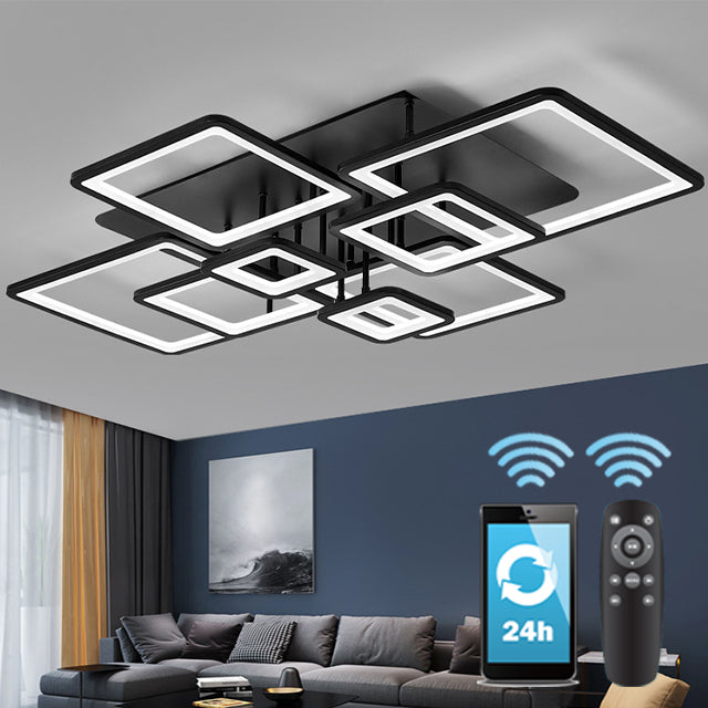 Żyrandol LED z pilotem ELLA 186W, 8 kwadratów, światło zimne/ciepłe/neutralne, możliwość przyciemniania, czarne Żyrandole LED z pilotem Domyślny tytuł Alessandro Design