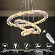 Zawieszany żyrandol LED z pilotem i kryształem CAYDEN 200W, 3 koła, światło zimne/ciepłe/neutralne, możliwość przyciemniania, błyszczący chrom, żyrandol LED o regulowanej wysokości Domyślny tytuł Alessandro Design