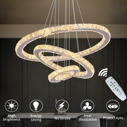 Zawieszany żyrandol LED z pilotem i kryształem CAYDEN 200W, 3 koła, światło zimne/ciepłe/neutralne, możliwość przyciemniania, błyszczący chrom, żyrandol LED o regulowanej wysokości Domyślny tytuł Alessandro Design