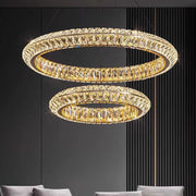 Żyrandol LED z pilotem, LLC132/300GD, kryształ i metal, 37W, 2 koła, możliwość przyciemniania, 3000K/4000K/6000K, luksusowe oświetlenie Żyrandole LED z pilotem Domyślny tytuł Alessandro Design